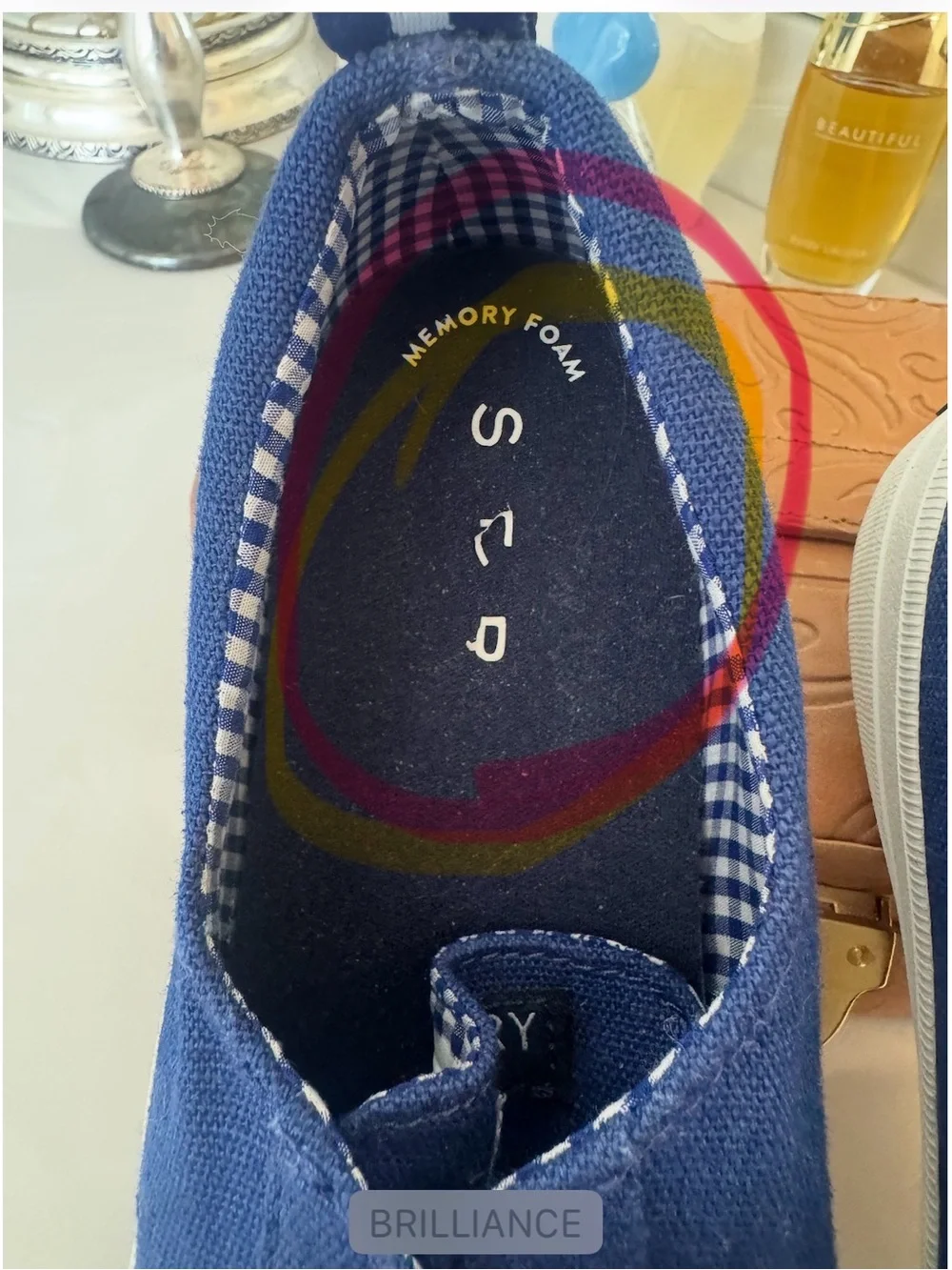 Sperry Blue Canvas Slip-On Sneakers with Gingham Trim US 8.5